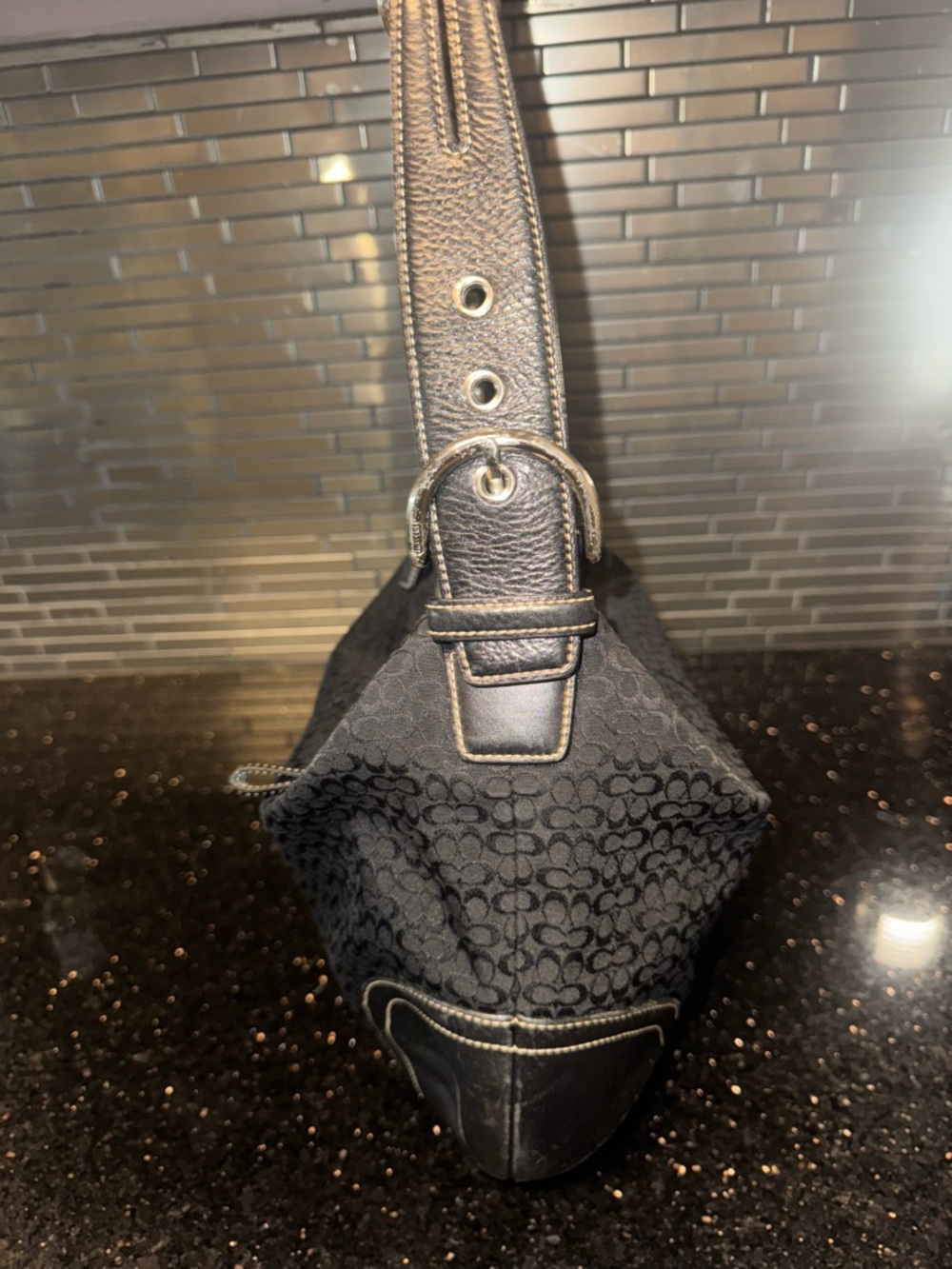 COACH Vintage Soho Signature Mini C Jacquard Hobo Shoulder Bag in Black - Picture 3 of 14